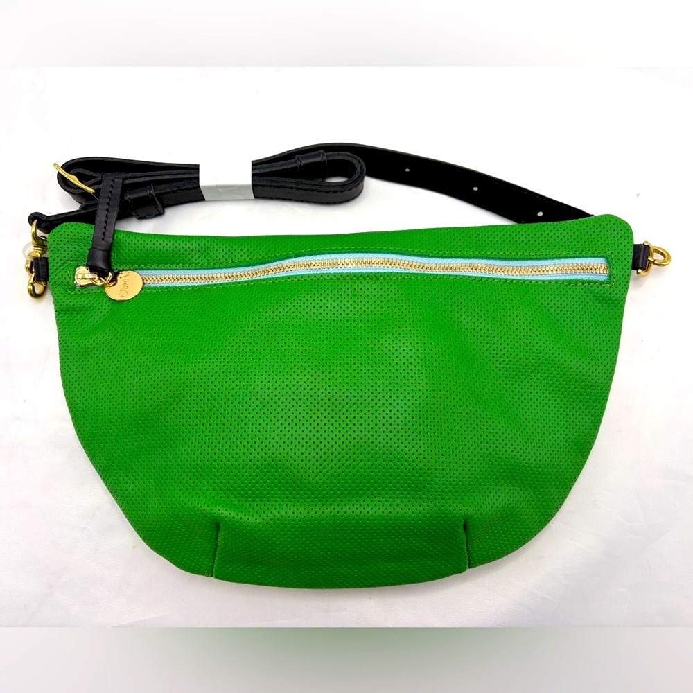 Clare V Grande Fanny Green Perforated Leather Crossbody Bag NEW